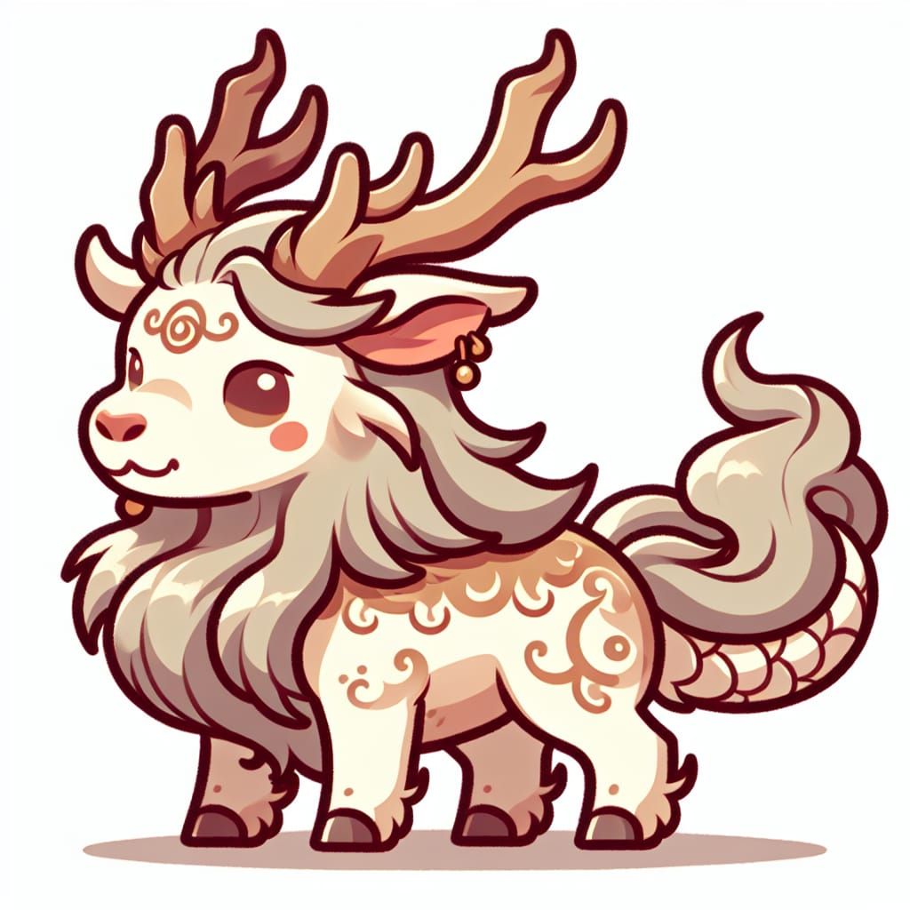 Chibi Qilin, a hooved dragon-like creature with antlers and ...