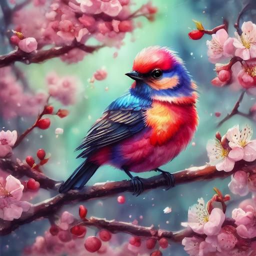 <lora:Watercolor art:1.0> A watercolor painting of a Cherry Blossom bird 