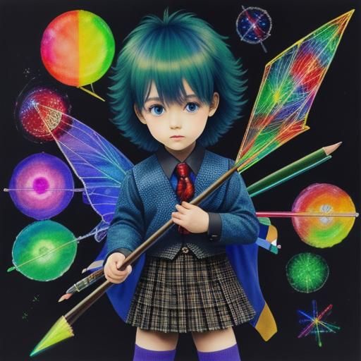 Tartan background ,Kid's drawing ,surreal child's drawing , ...