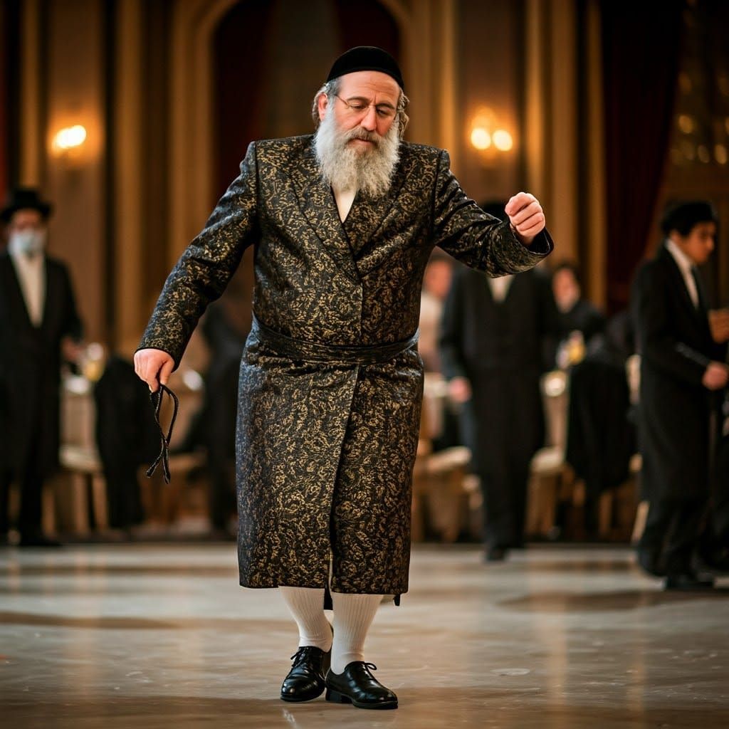 Hasidic Man Dancing in Grand Hall