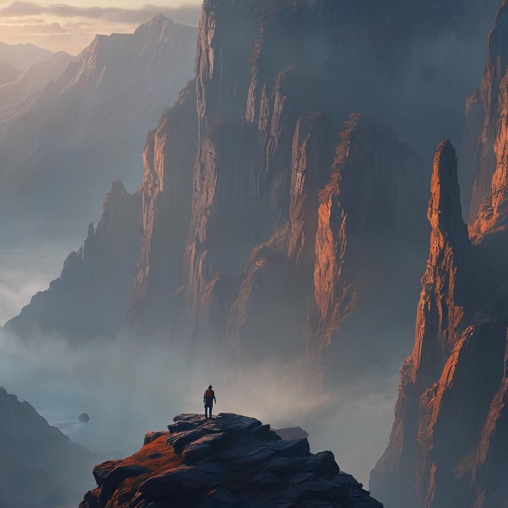 Breathtaking Fantasy Landscape with Lone Figure
