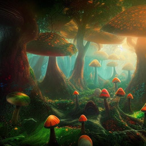 Magic forest of mushrooms
