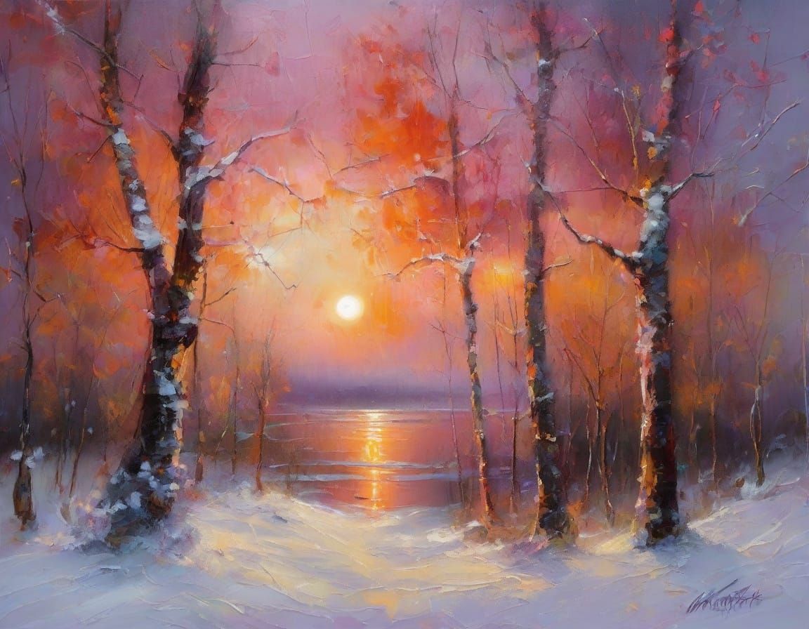 Winter landscape with frozen lake  by @undefined