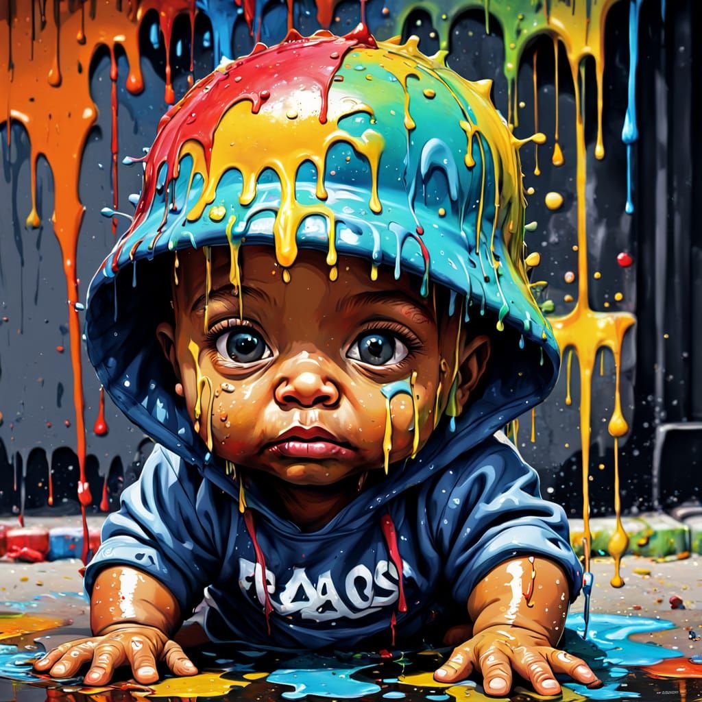 Adorable Baby Pegues Dripping in Paint intricate details, HDR, beautifully shot, hyperrealistic, sharp ...  by @Miss Kellie Anne Oxford