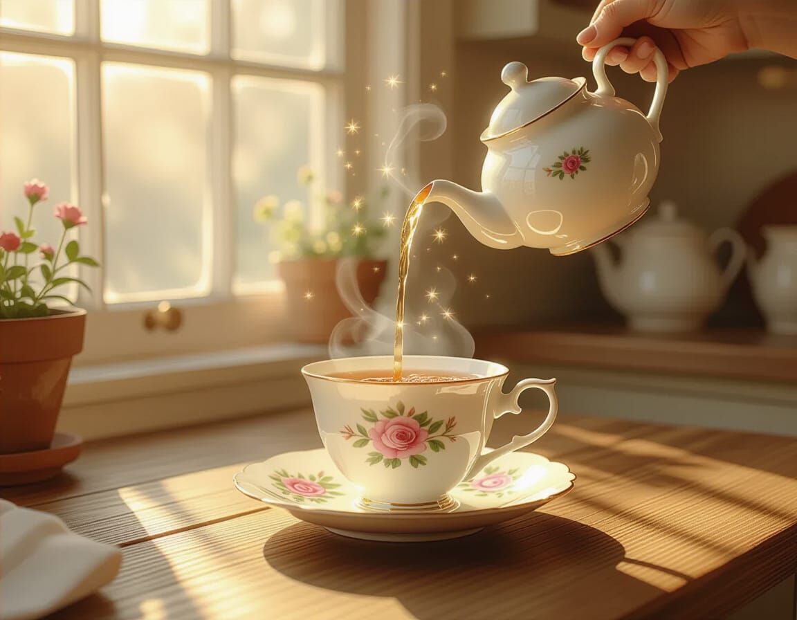 A place where the tea is magically pouring into a cup by itself. 