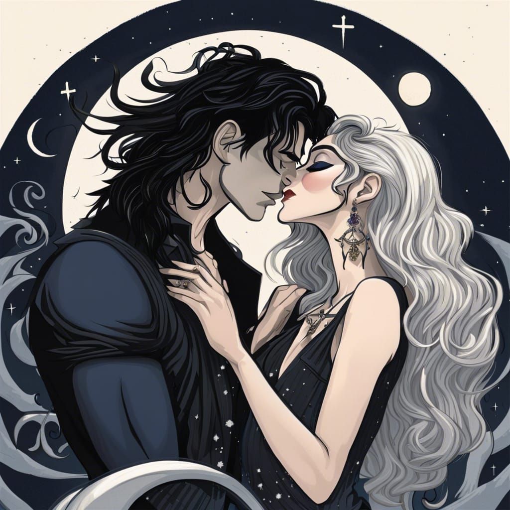 A wizard kissed his wife in front of the moonlight - AI Generated Artwork -  NightCafe Creator