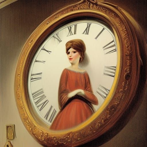 Beautiful duchess watching clock on wall castle