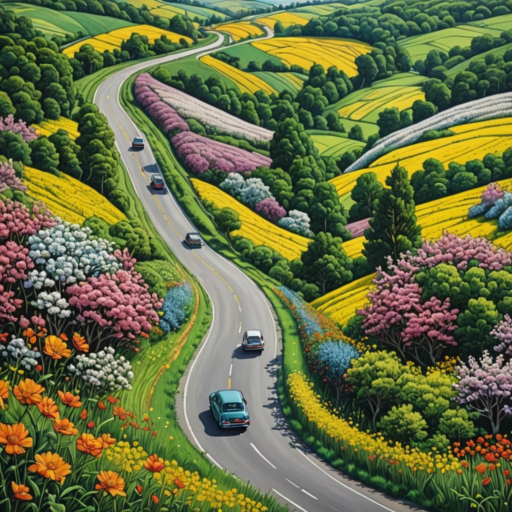 A country road through the mountains.
