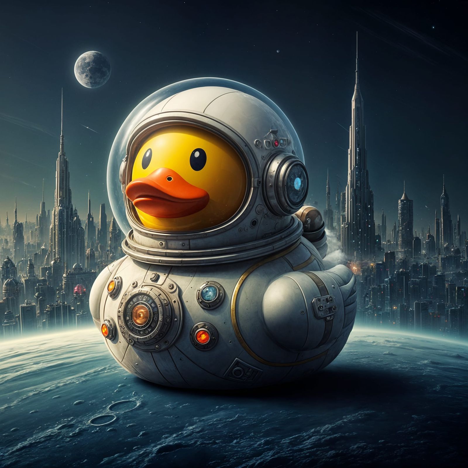 Rubber and the city of the Moon.   by @Mad Piece Maker