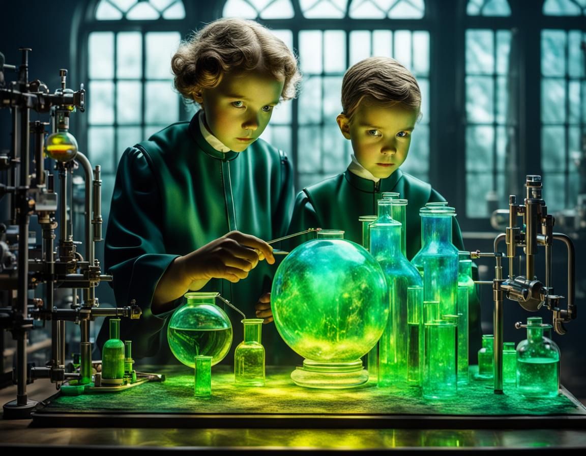 A girl and a boy in a laboratory - inspired by Marie Curie, a powerful woman  by @imagines_ai