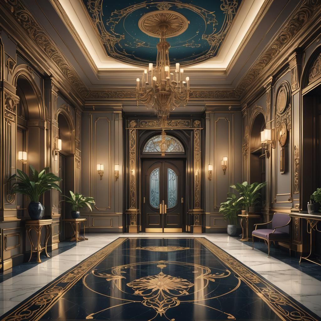 minimalist Art Nouveau foyer of a New York hotel