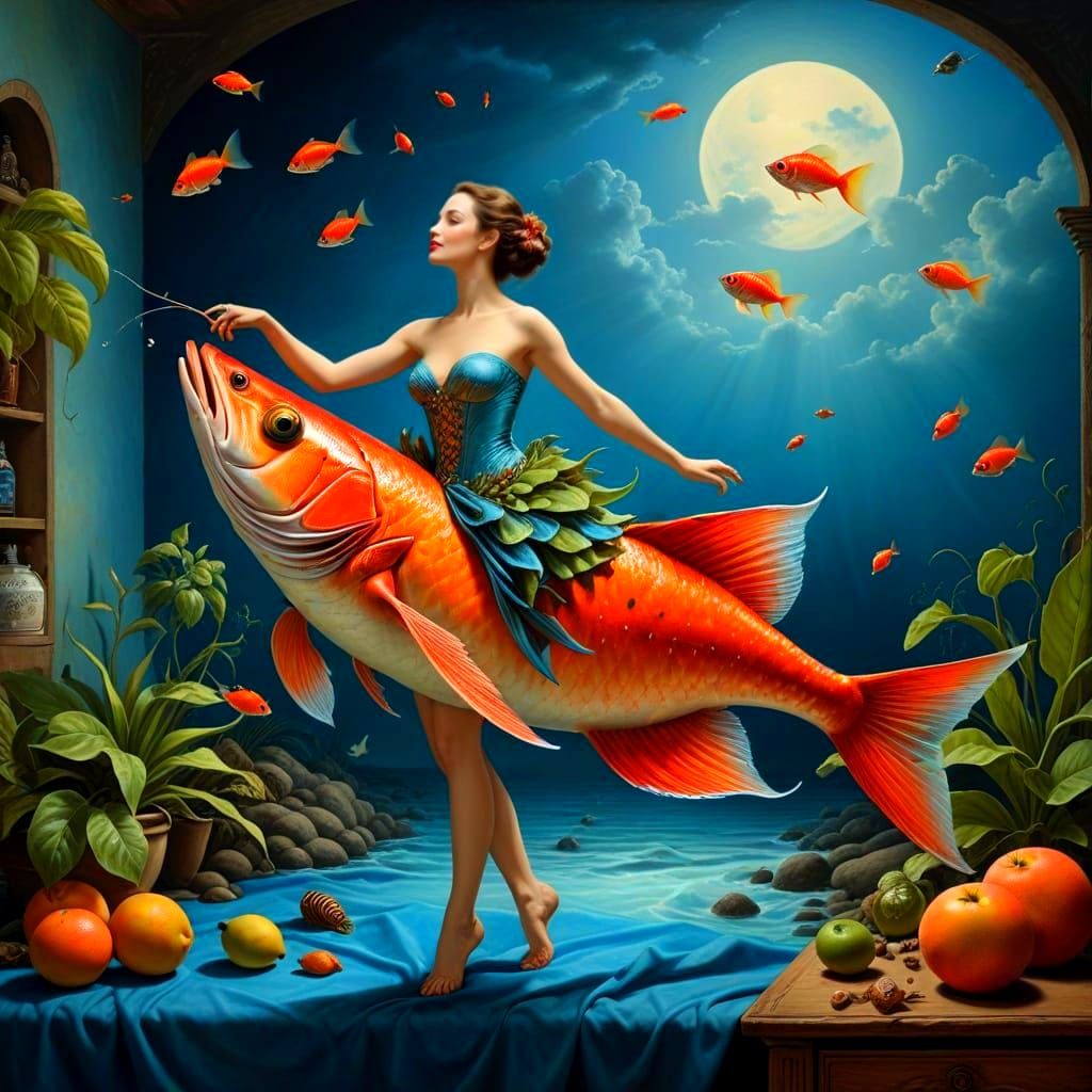 Elegant Woman in Vibrant Surreal Scene