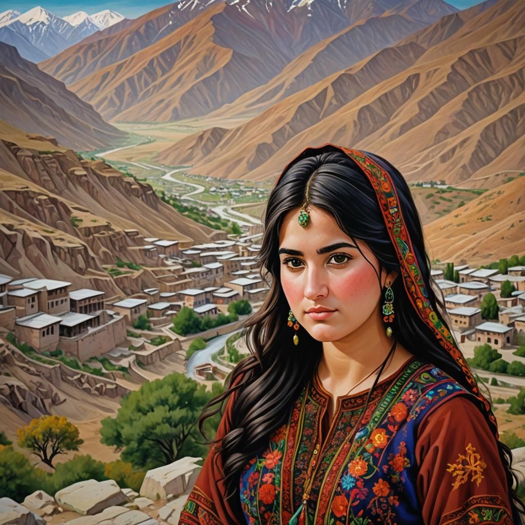 Create an image of a chubby Pashtun girl: She is 20 years ol...