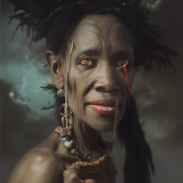 Scary Haitian voodoo witch doctor by Greg Olsen Huang Guangj...
