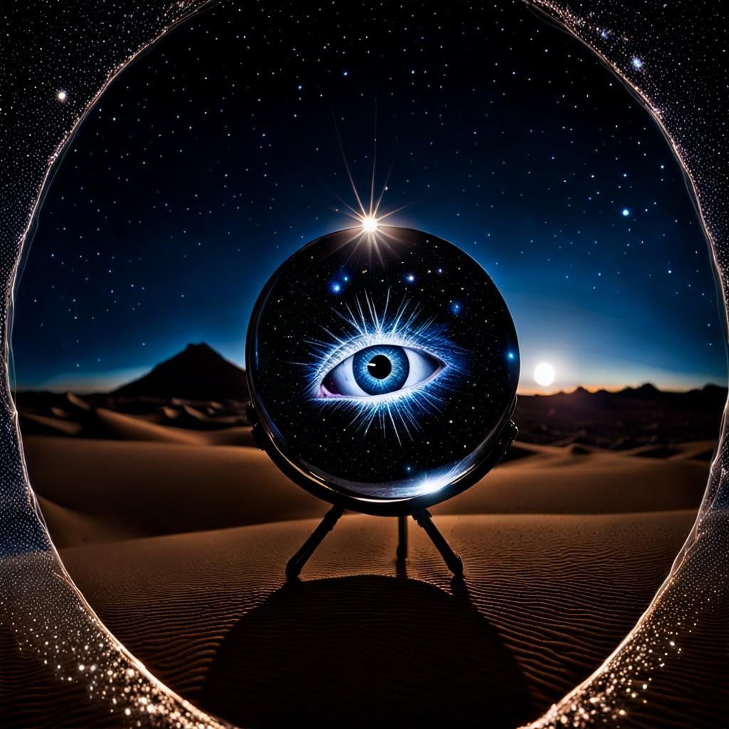 Stargaze Shatter, Double exposure; shattered glass embracing an eyeball