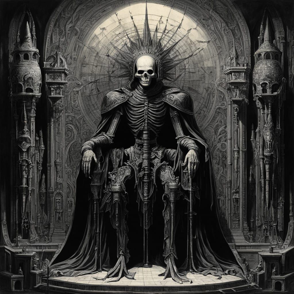 Dark Fantasy Marionettiste in Cowl and Cape, with Shadowy Pu...