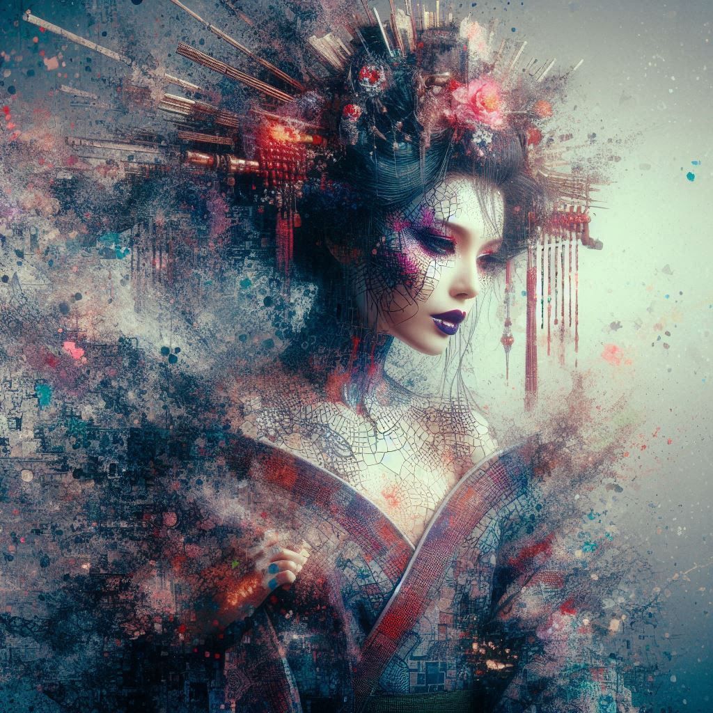 double exposure beautiful fantasy DALL-E 3 portrait landscape..