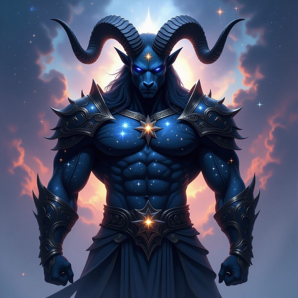 Capricorn Embodied: Dark Fantasy Cosmic Warrior