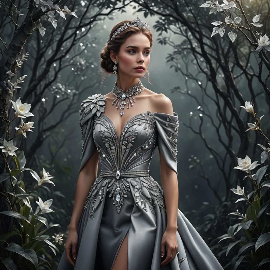 Full body shot of a beautiful woman wearing gray diamond, na...