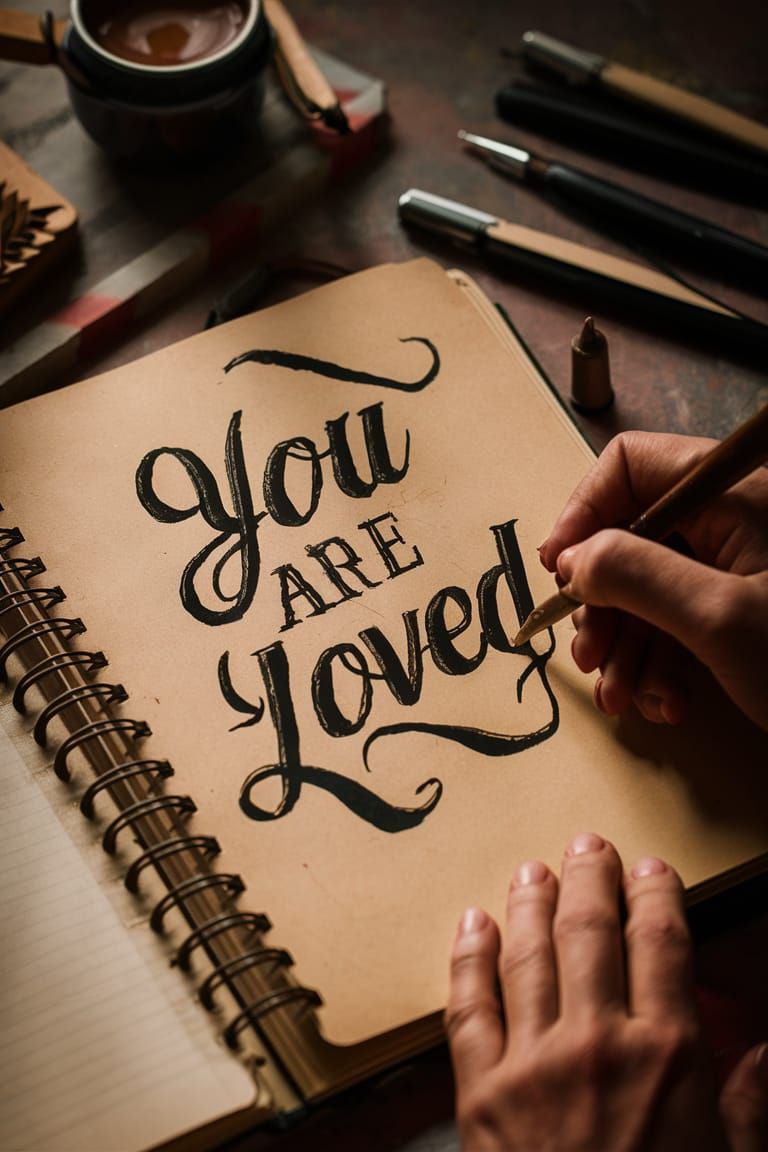 Calligraphic "You Are Loved" Quill Drawing