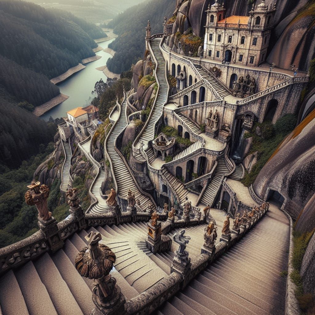 Looking down at the Stairs Of The Varosa Dam, Lamego, Portugal | The ...