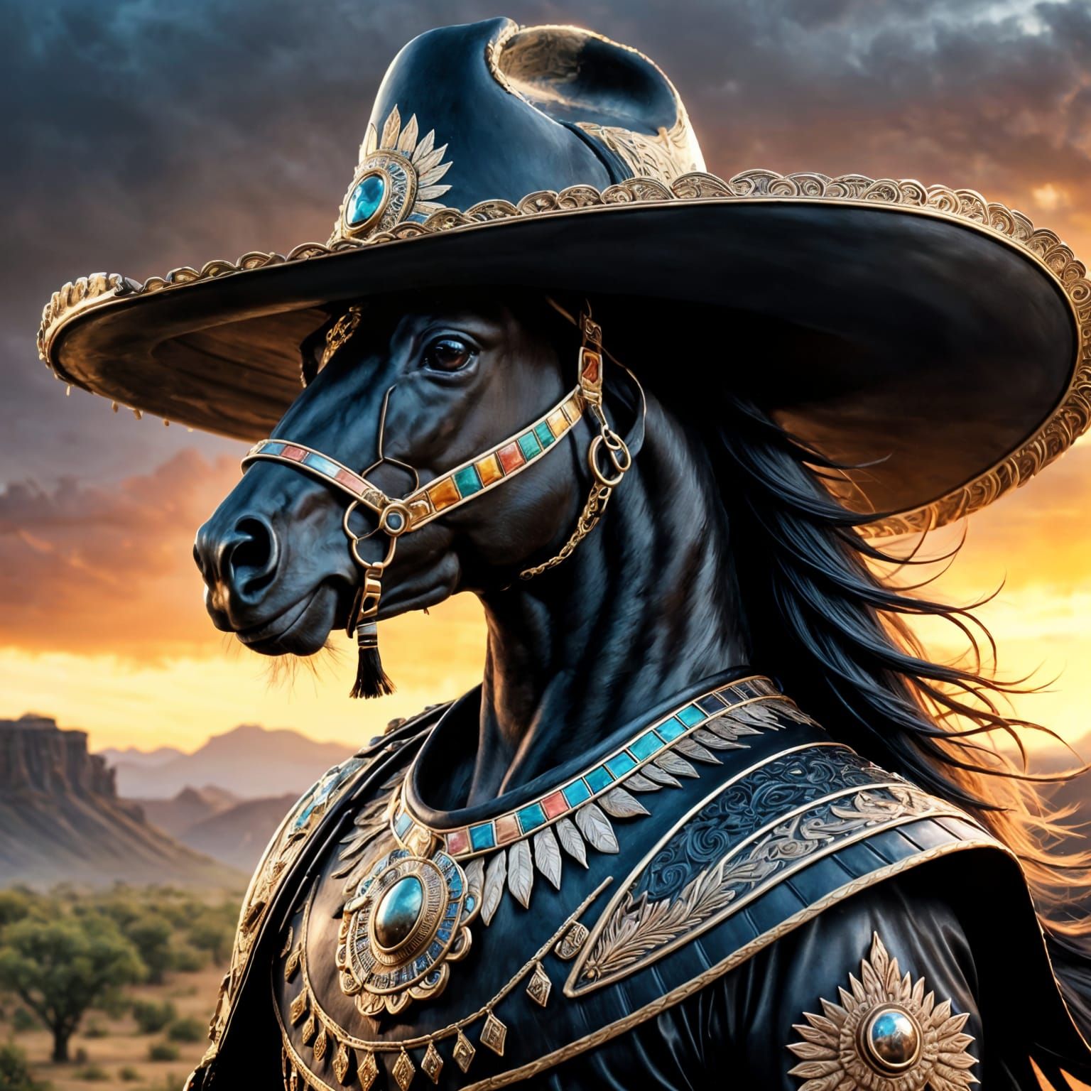 Majestic Charrería Horse in Watercolor Style