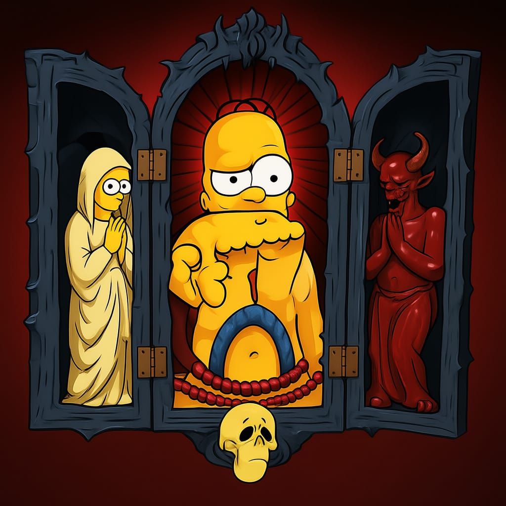 Dark Biomechanical Triptych of Religious Figures and Demons