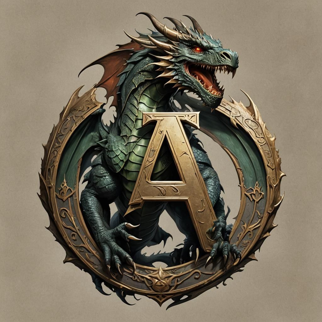 A png background of A human size 
Dragon with the letter A o...