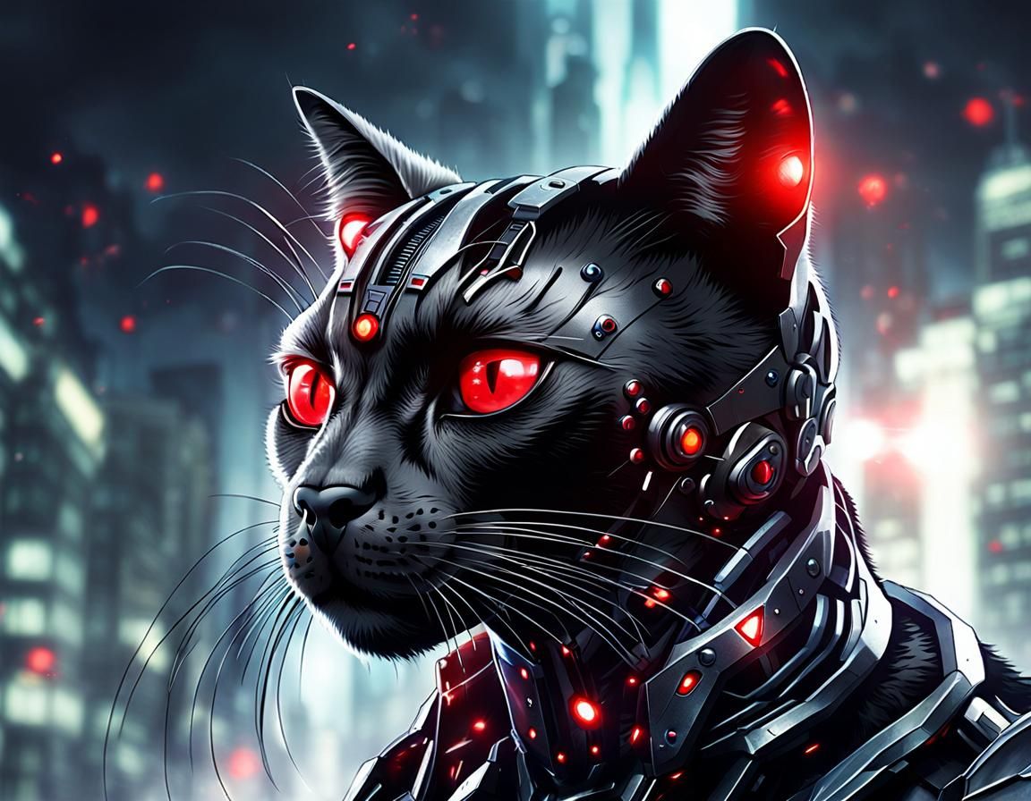 Cyborg black cat with red eyes 8k HD ultra realistic   by @Prisoner Lobotomy