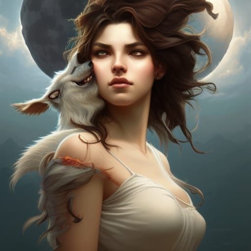 evil wolf goddess with the moon