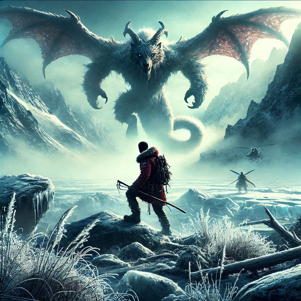 A hunter tracking a mythical beast through the tundra