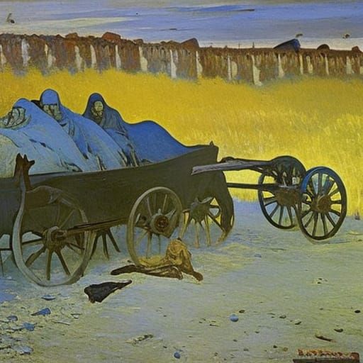 In the blue wagon, a blue vampire with blue blood gave a blo...