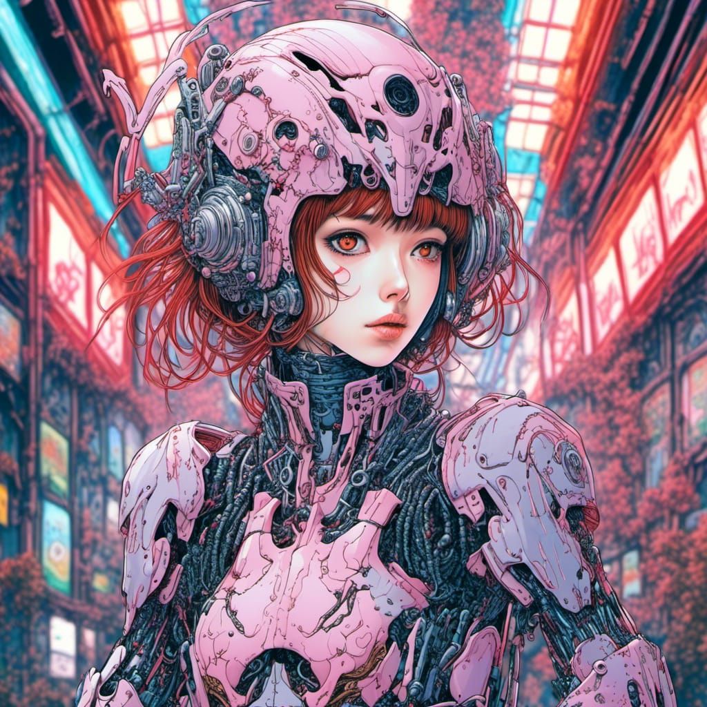 Cyberpunk Horror Knight in G-Anime Style