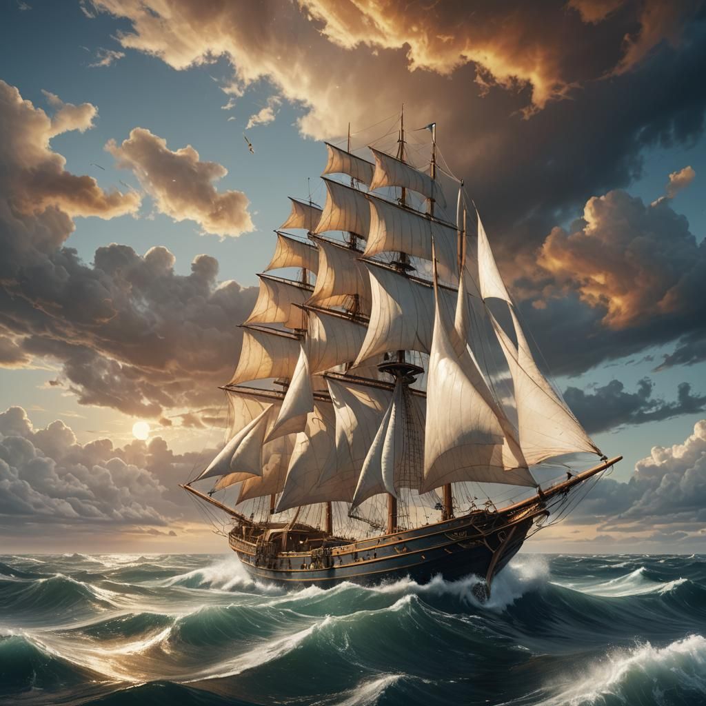 Dramatic Sailboat on Turbulent Ocean as Concept Art