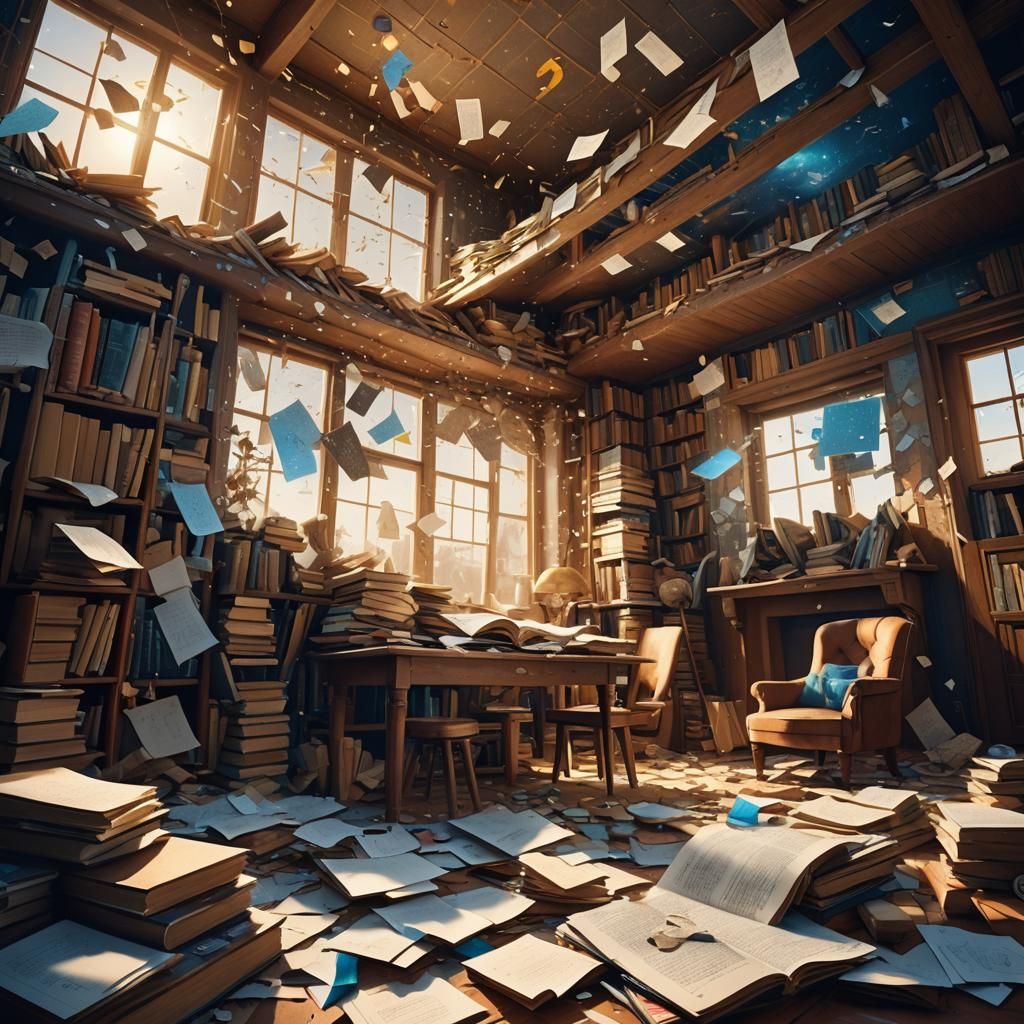 Cluttered Table with Math Books: Detailed Matte Painting