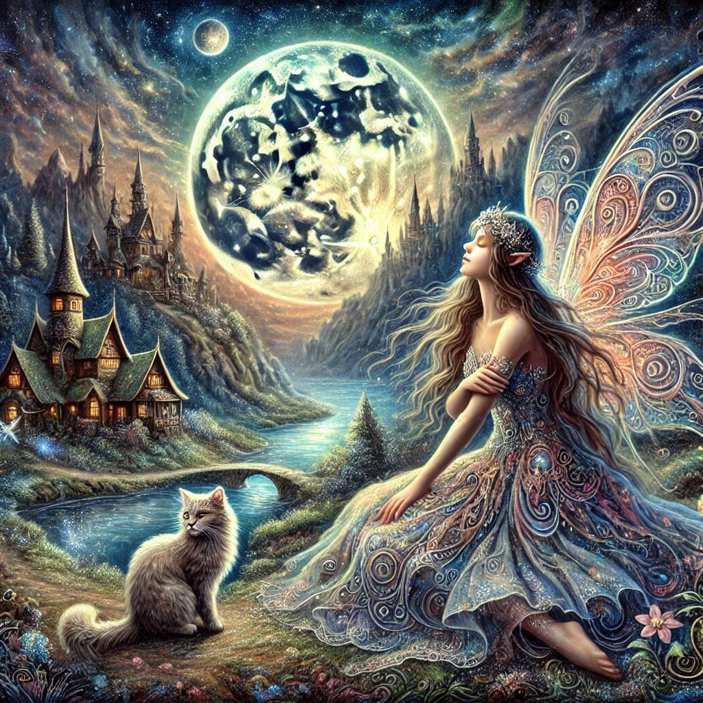 mystical fairy and cat.