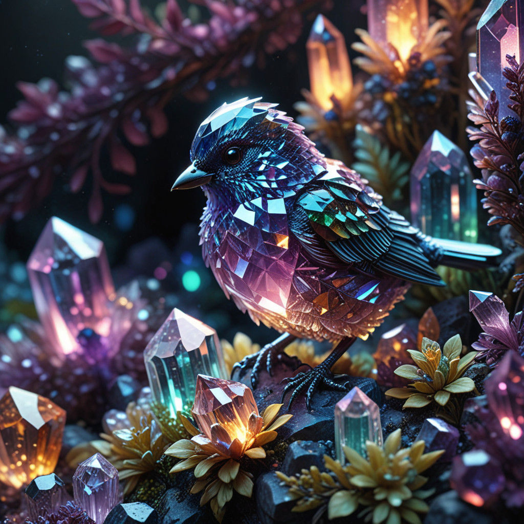 Gem bird in a Gemstone wonderland   by @Lady on Fire