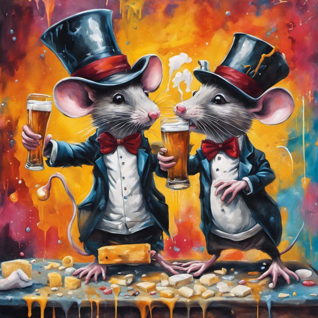 Two happy littlel mice, out partying.