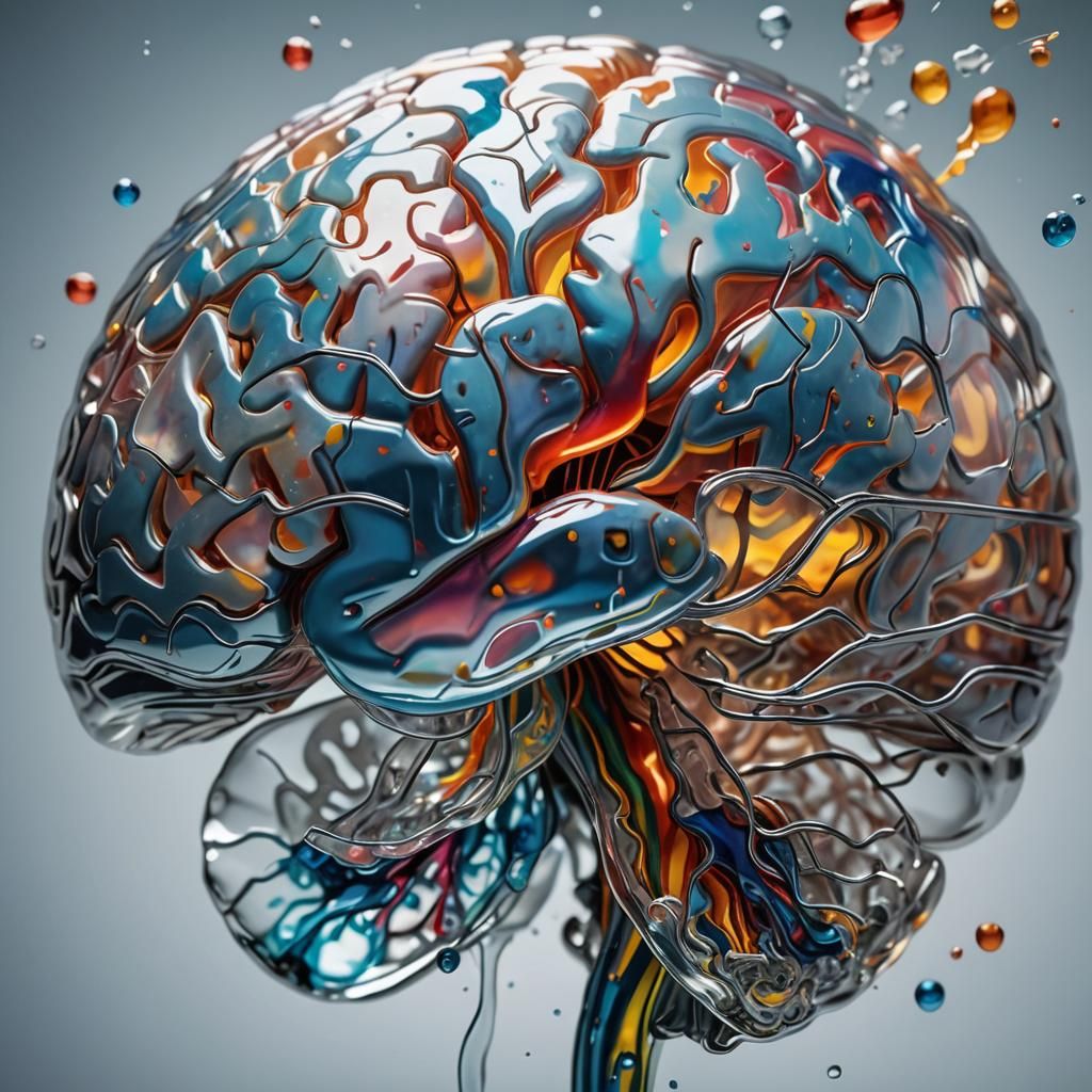 Realistic brain seen up close made of transparent glass