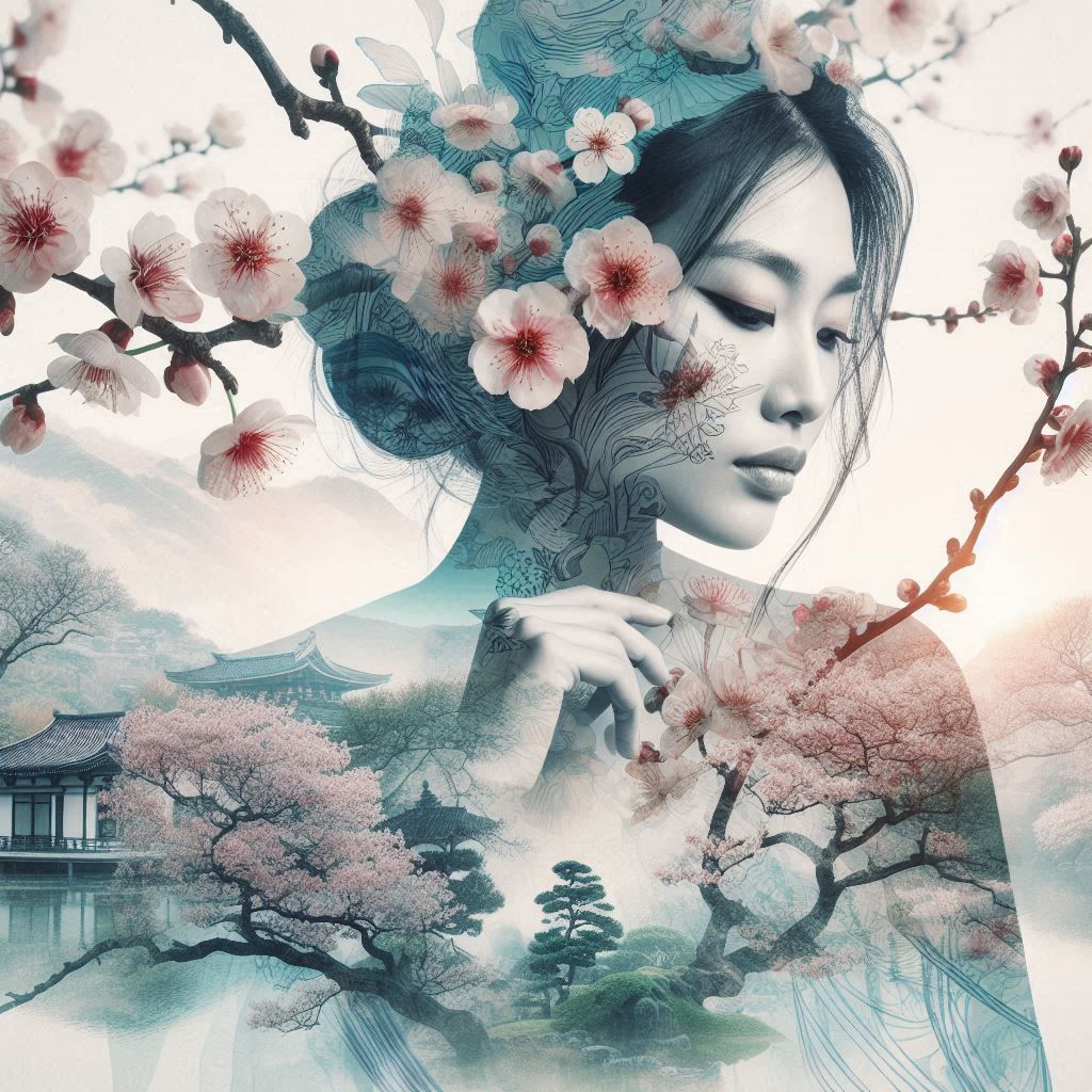 double exposure beautiful fantasy portrait landscape..