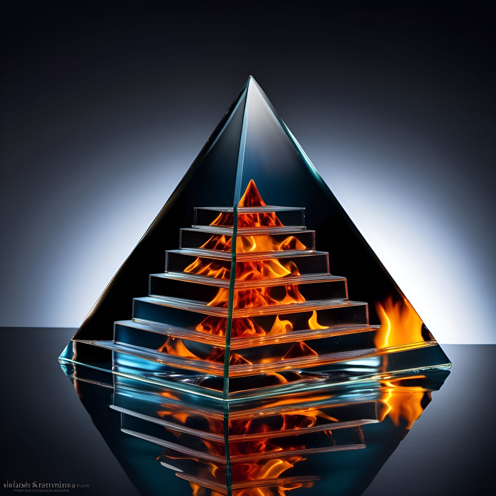 Fire and water inside a Perfect cut glass pyramid composed o...