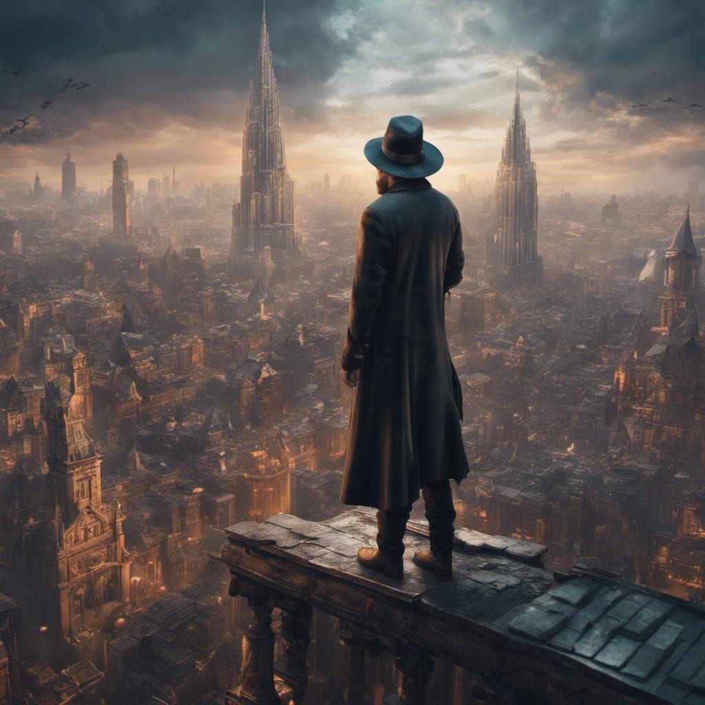 man with hat in city