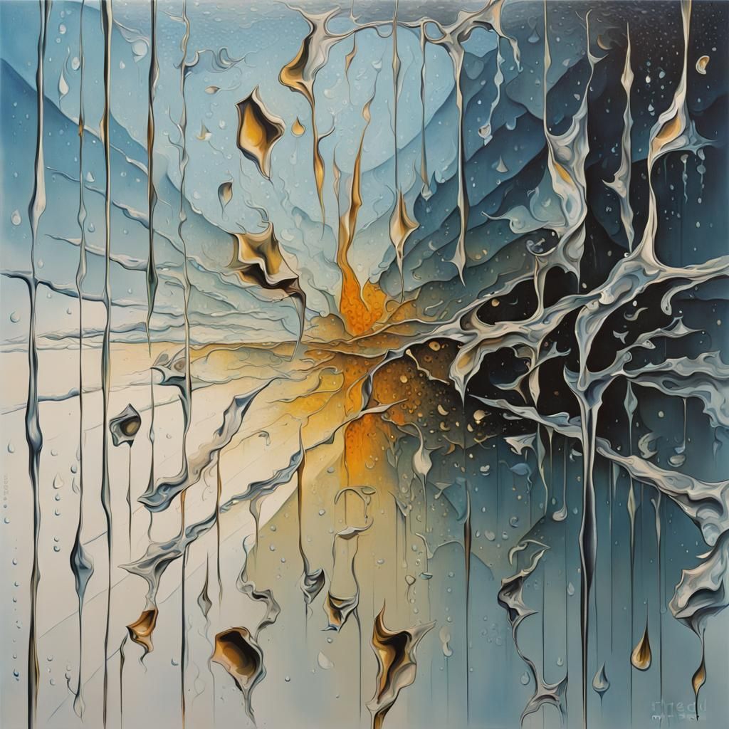 Abstract rain dotted frozen broken shattered glass framed
