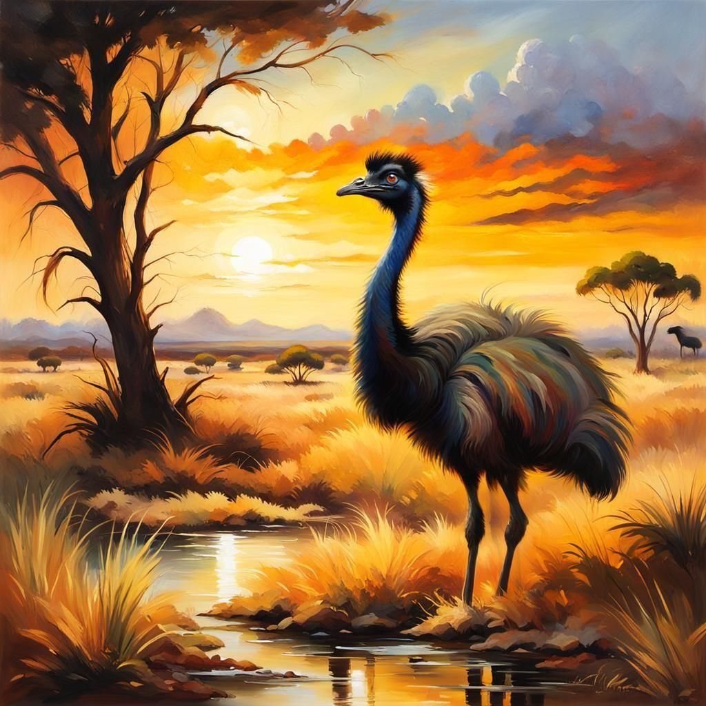 An Australian Emu by sunset  by @axelb