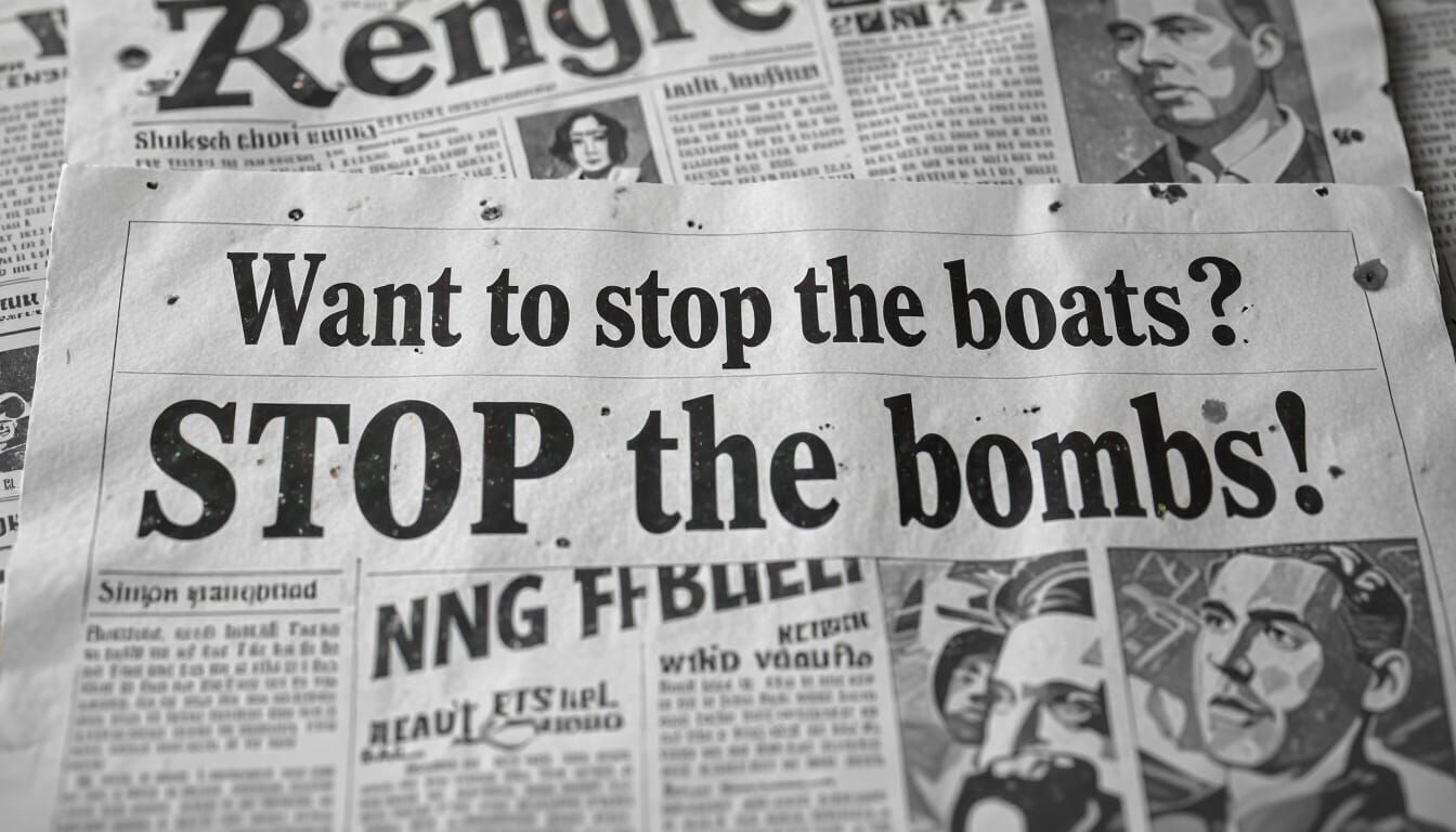 Bold Newspaper Headline Against Dramatic Backdrop