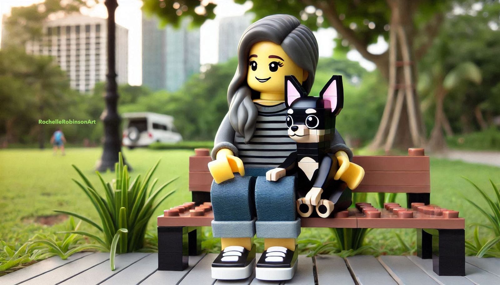 A Woman And Her Dog Peanut - Lego Art