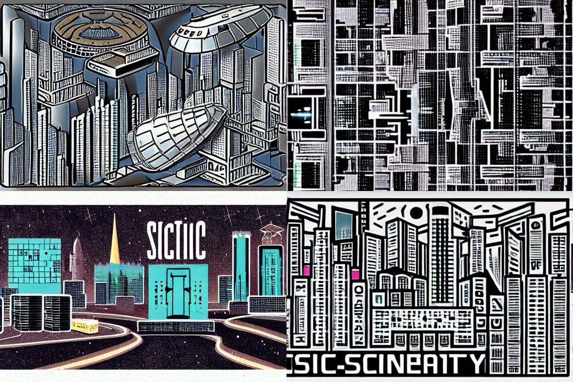 Sci-fi city in the style of Letterism