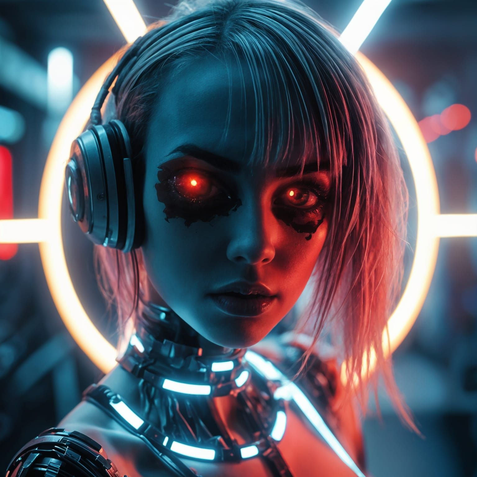 Cyborg Female Undefeated Fighter in Cyberpunk Scene