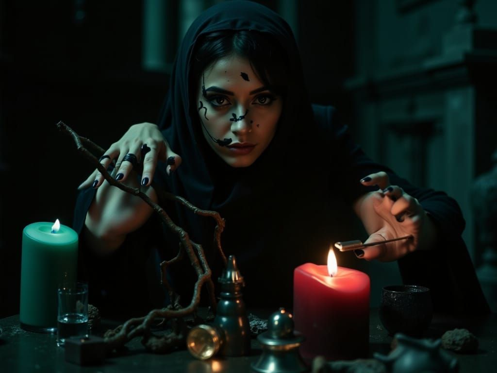 Dark Fantasy Witch Summoning Darkness by Candlelight