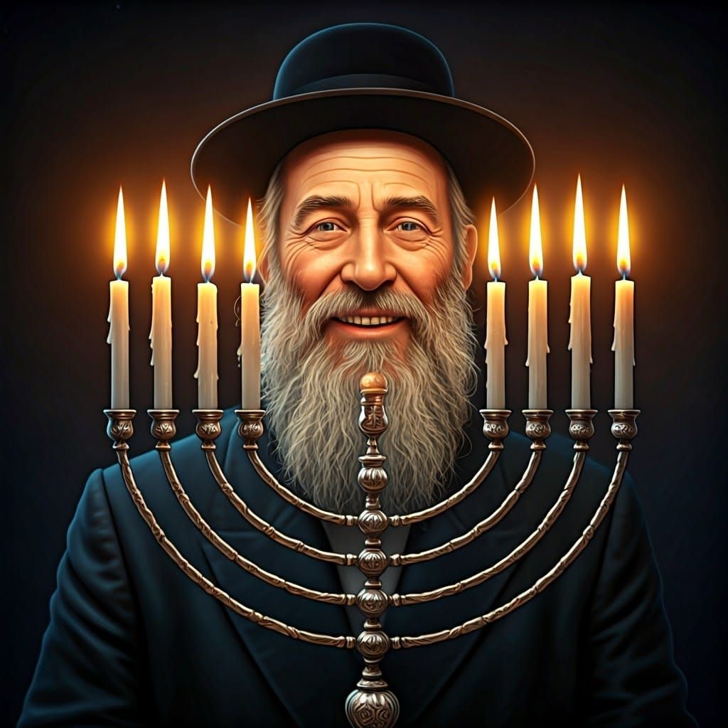 Glowing Hanukkah Menorah Illuminates Devout Man